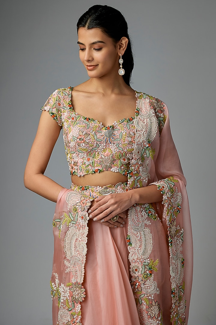 Blush Pink Silk & Organza Embroidered Bridal Lehenga Set by Minaxi Dadoo at Pernia's Pop Up Shop