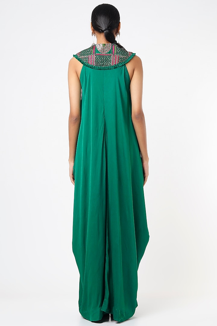 Teal Green Embroidered Maxi Cocktail Dress by Minaxi Dadoo at Pernia's Pop Up Shop