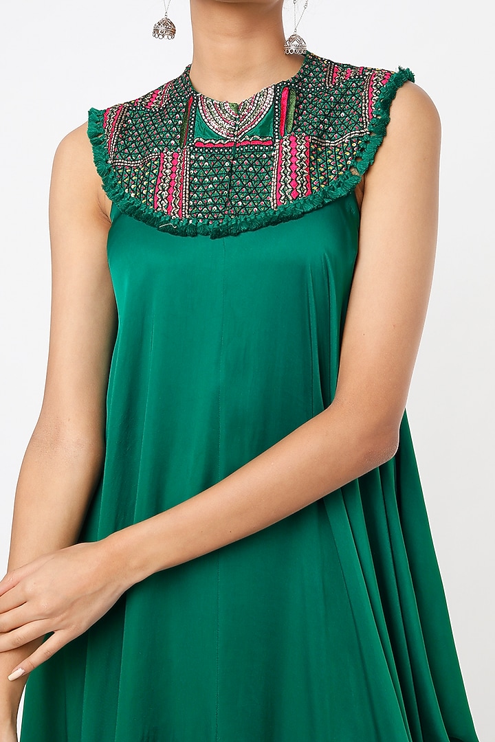 Teal Green Embroidered Maxi Cocktail Dress by Minaxi Dadoo at Pernia's Pop Up Shop