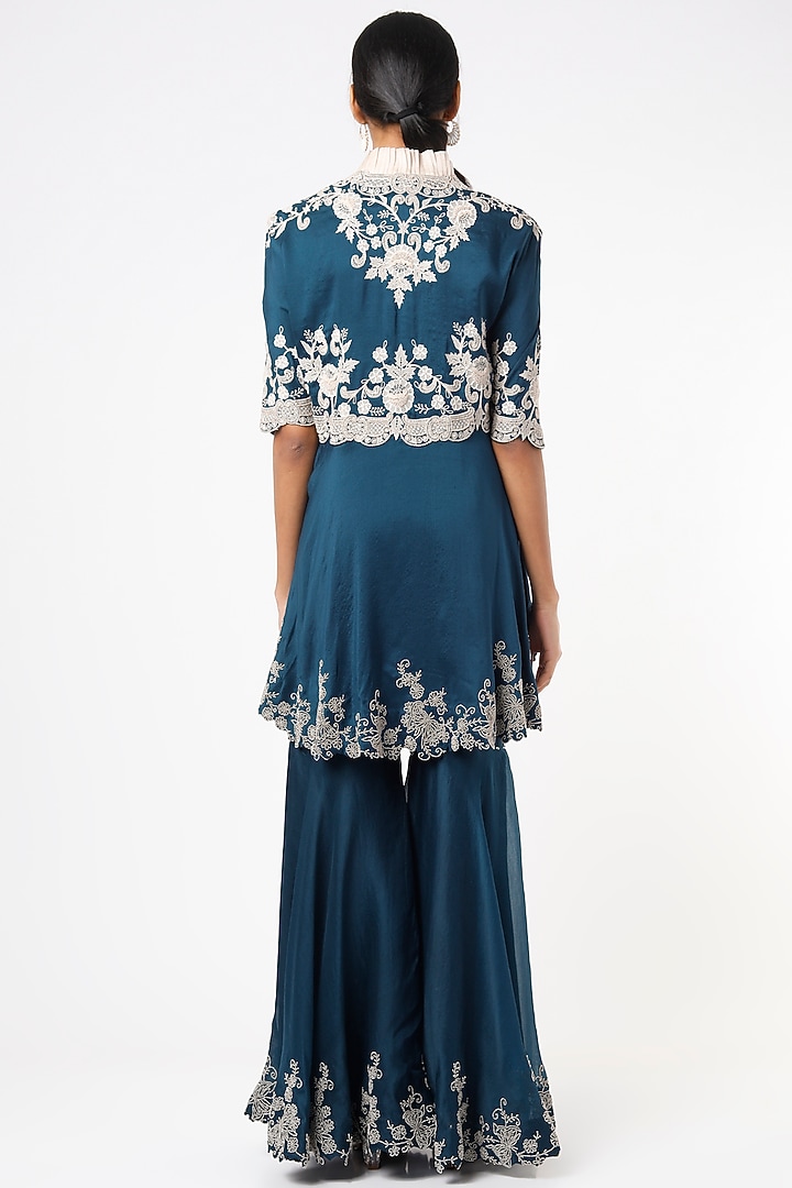 Midnight Blue Dupion Gharara Set by Minaxi Dadoo at Pernia's Pop Up Shop