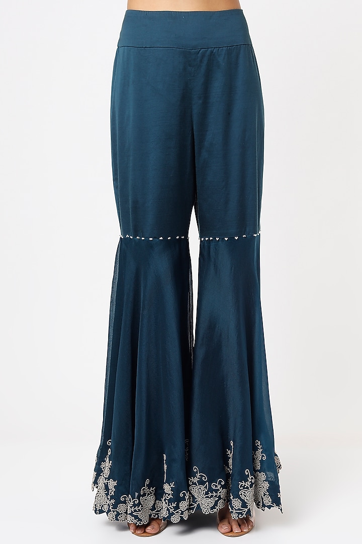 Midnight Blue Dupion Gharara Set by Minaxi Dadoo at Pernia's Pop Up Shop