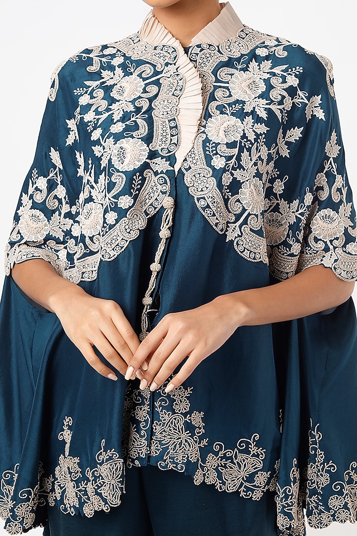 Midnight Blue Dupion Gharara Set by Minaxi Dadoo at Pernia's Pop Up Shop