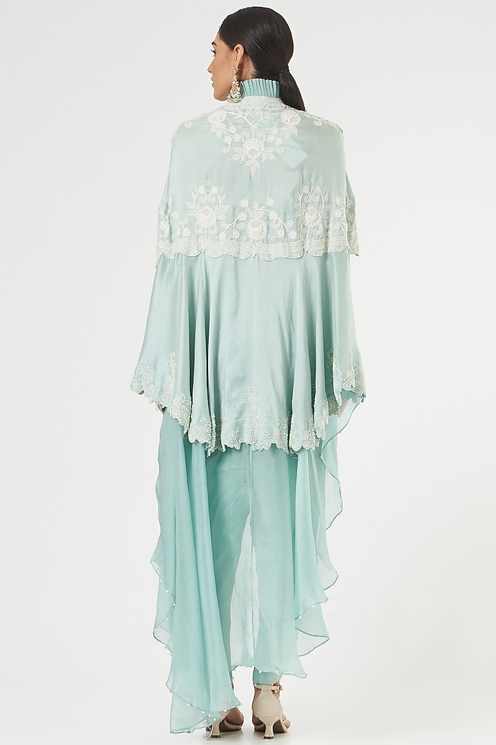 Light Blue Dupion Silk Cape Set by Minaxi Dadoo at Pernia's Pop Up Shop