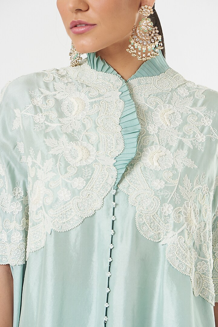 Light Blue Dupion Silk Cape Set by Minaxi Dadoo at Pernia's Pop Up Shop