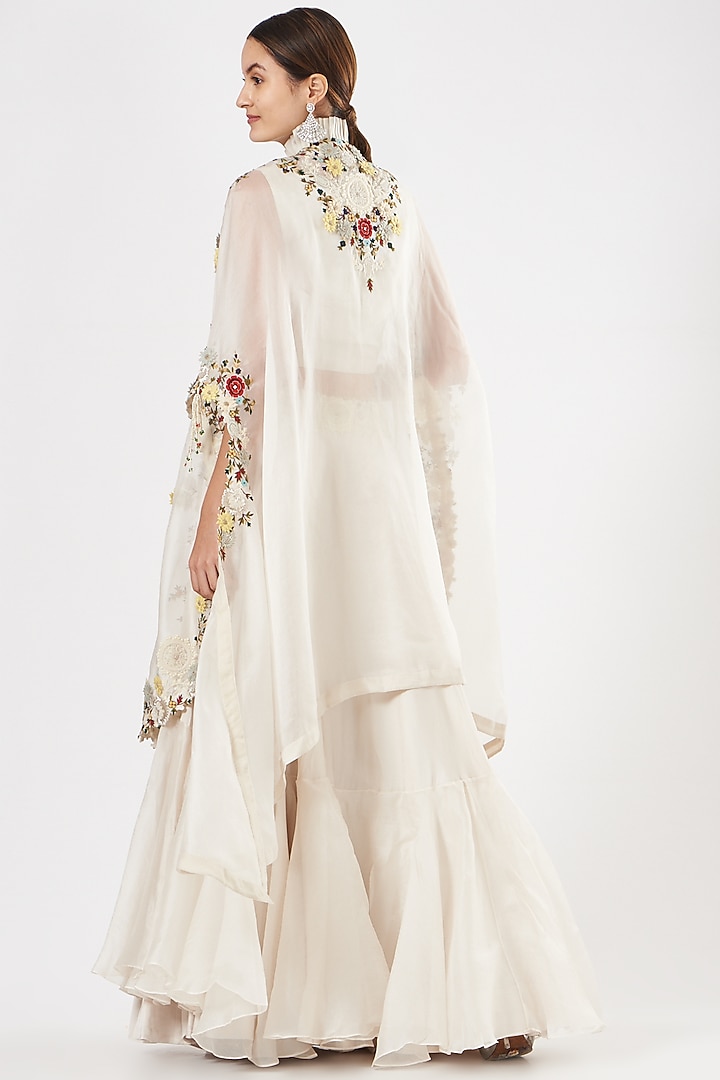 Off-White Silk Tiered Skirt Set by Minaxi Dadoo at Pernia's Pop Up Shop
