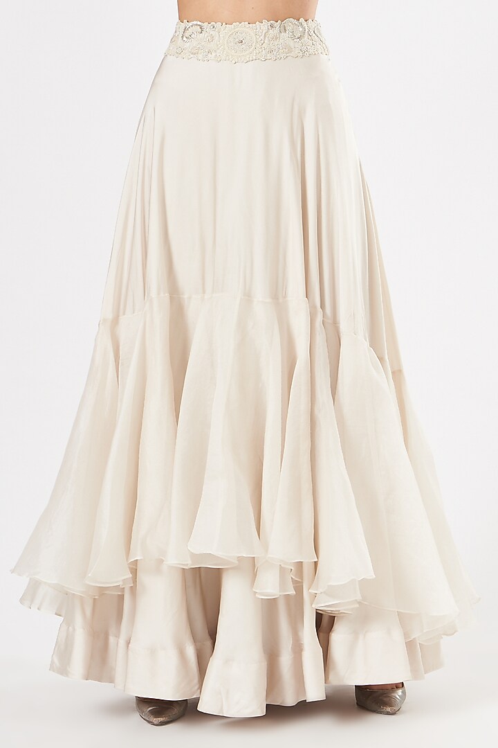 Off-White Silk Tiered Skirt Set by Minaxi Dadoo at Pernia's Pop Up Shop