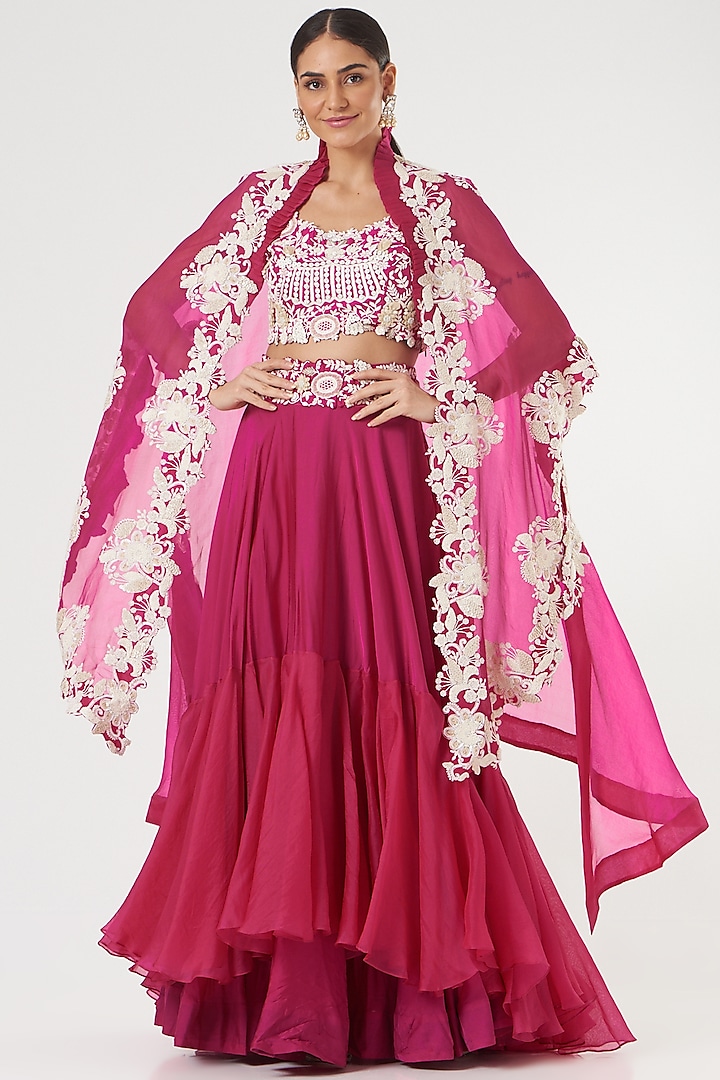 Rani Pink Organza Skirt Set by Minaxi Dadoo at Pernia's Pop Up Shop