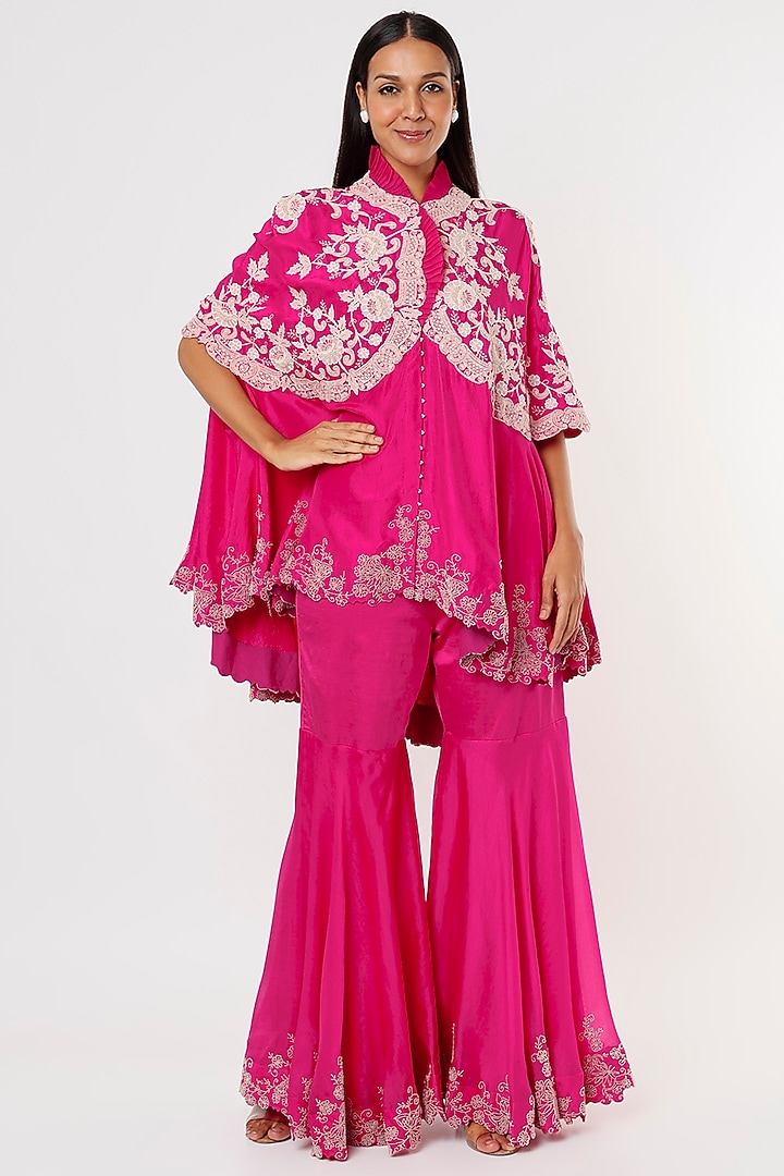 Rani Pink Dupion Cape Set by Minaxi Dadoo at Pernia's Pop Up Shop