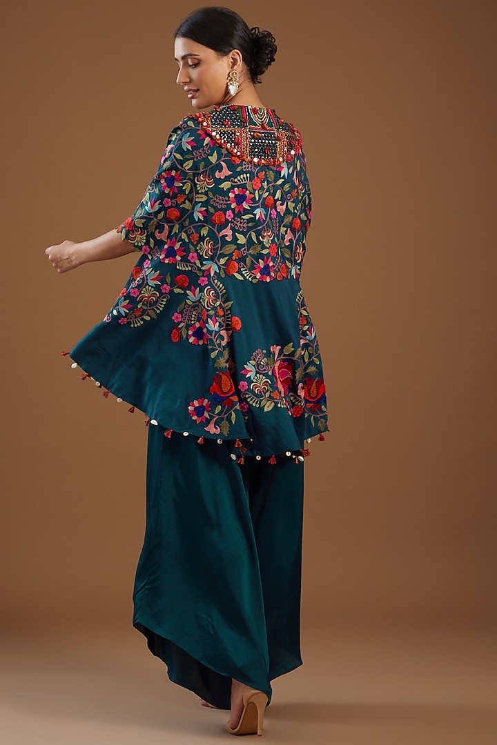 Peacock Blue Dupion Cape Set by Minaxi Dadoo at Pernia's Pop Up Shop