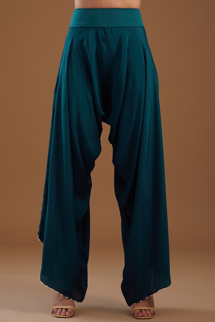 Peacock Blue Dupion Embroidered Kurta Set by Minaxi Dadoo at Pernia's Pop Up Shop
