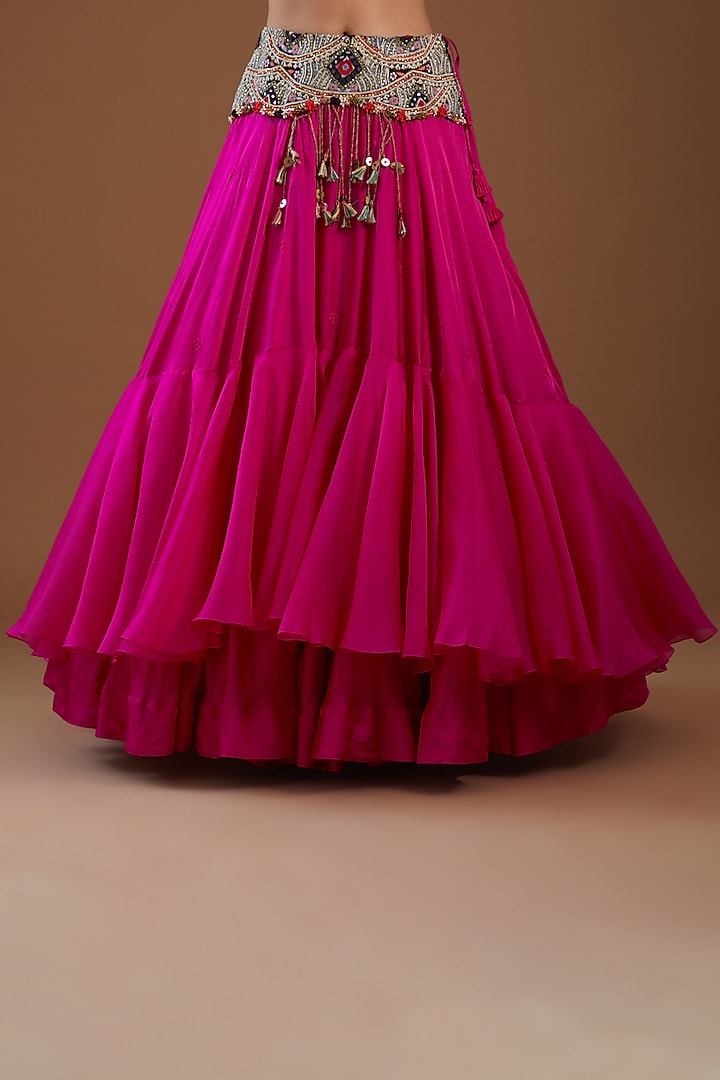 Rani Pink Organza Embroidered Cape Set by Minaxi Dadoo at Pernia's Pop Up Shop