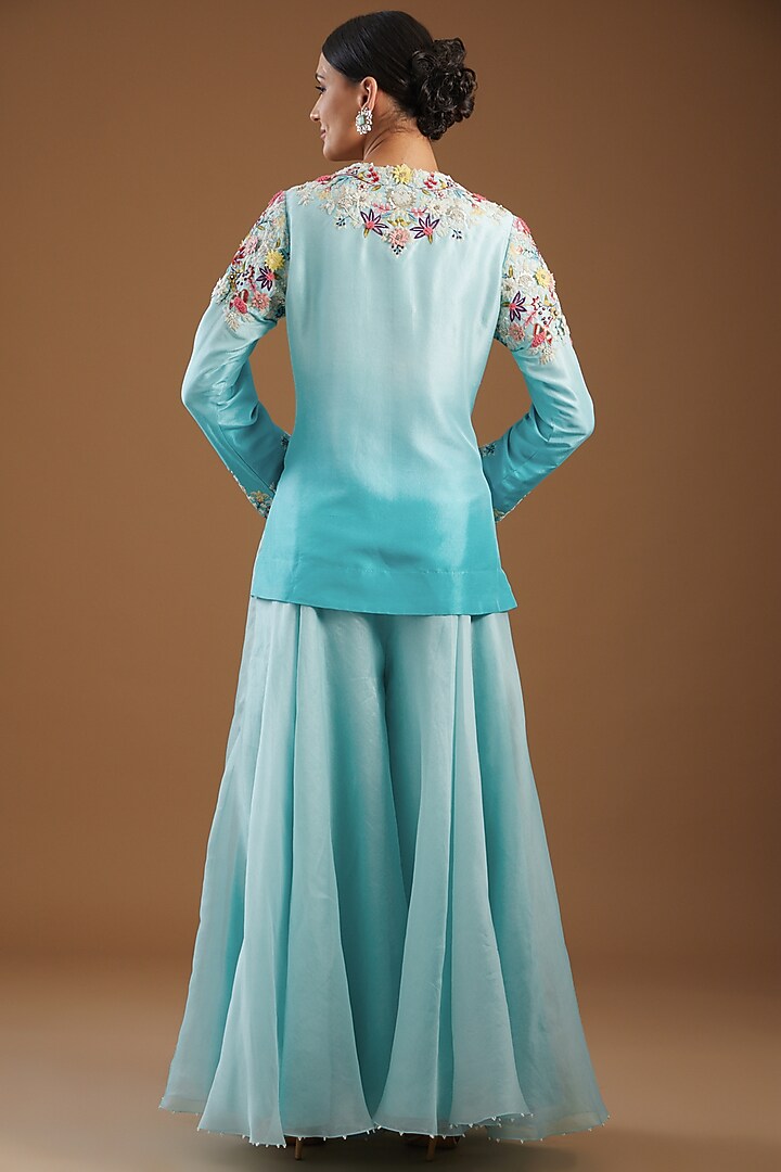 Blue Organza Bridal Sharara Set by Minaxi Dadoo at Pernia's Pop Up Shop