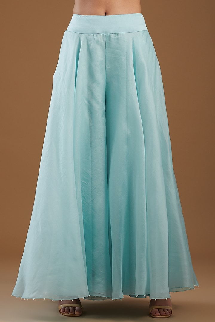 Blue Organza Bridal Sharara Set by Minaxi Dadoo at Pernia's Pop Up Shop