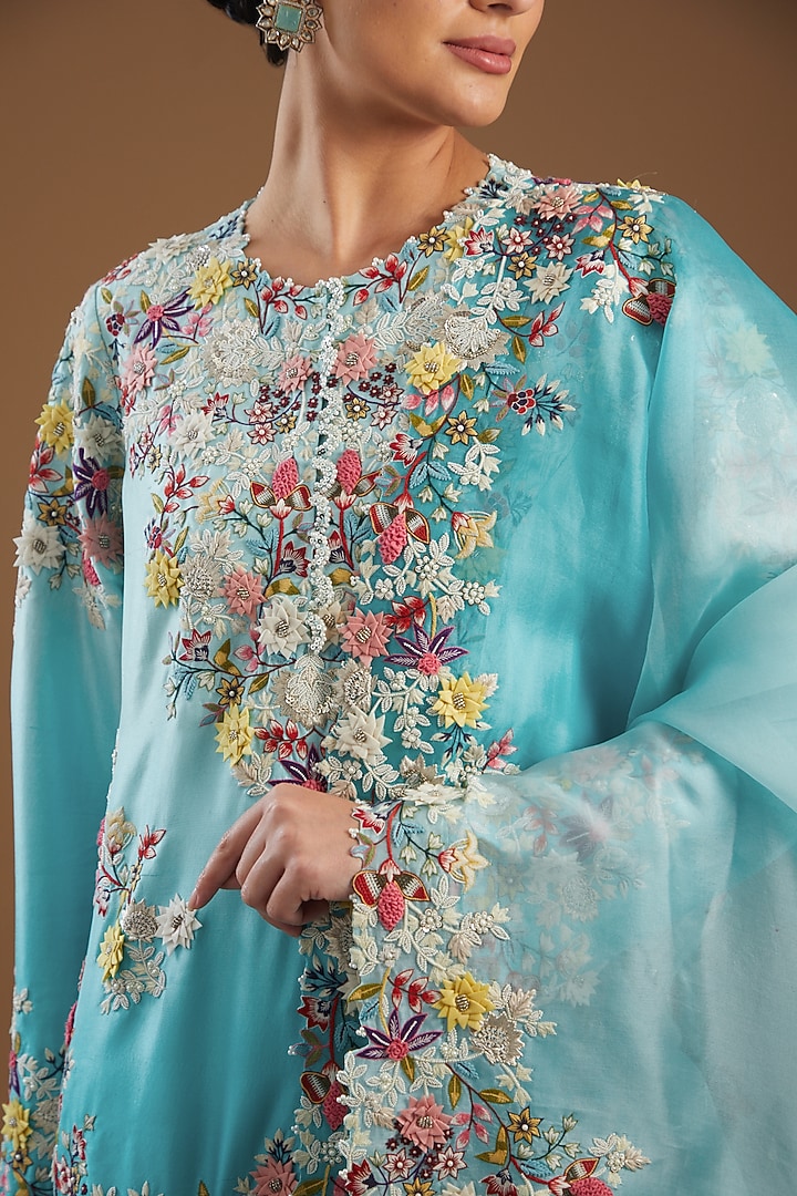Blue Organza Bridal Sharara Set by Minaxi Dadoo at Pernia's Pop Up Shop