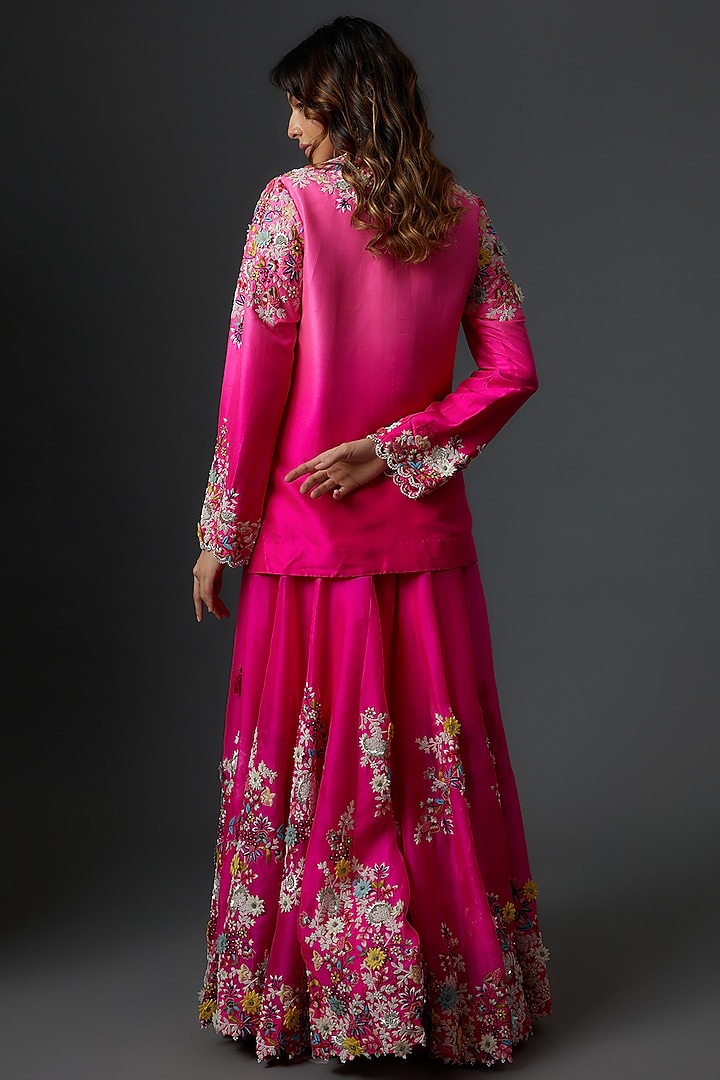 Pink Organza Embroidered Bridal Sharara Set by Minaxi Dadoo at Pernia's Pop Up Shop