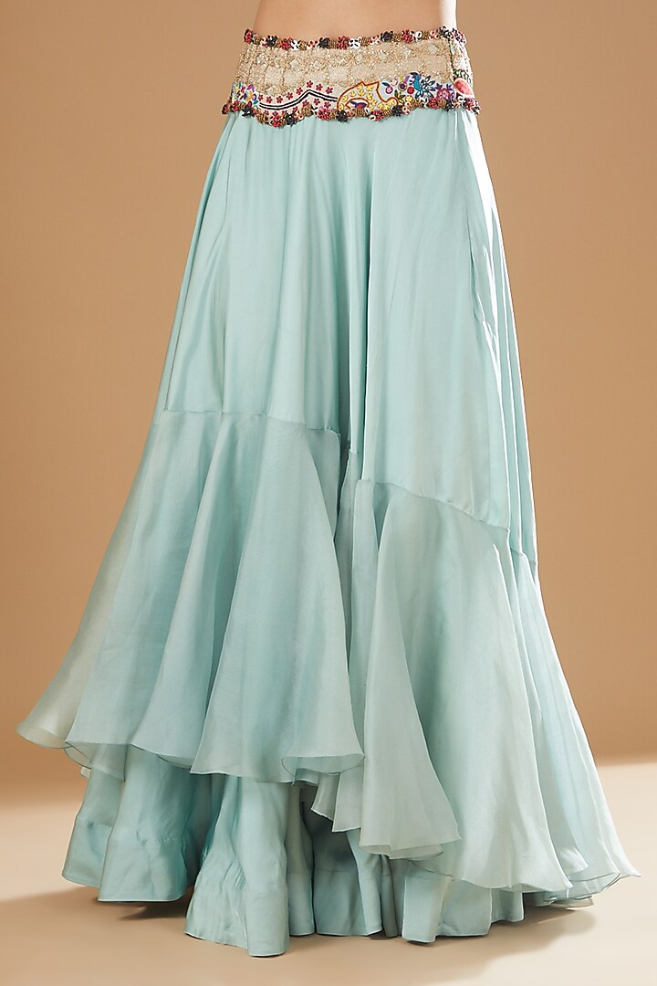 Powder Blue Silk & Organza Tiered Skirt Set by Minaxi Dadoo at Pernia's Pop Up Shop