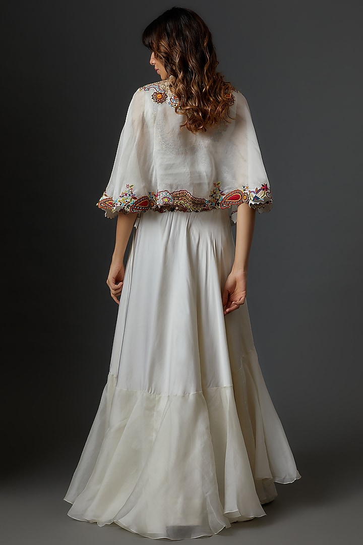 Ivory Satin Two-Tiered Skirt Set by Minaxi Dadoo at Pernia's Pop Up Shop