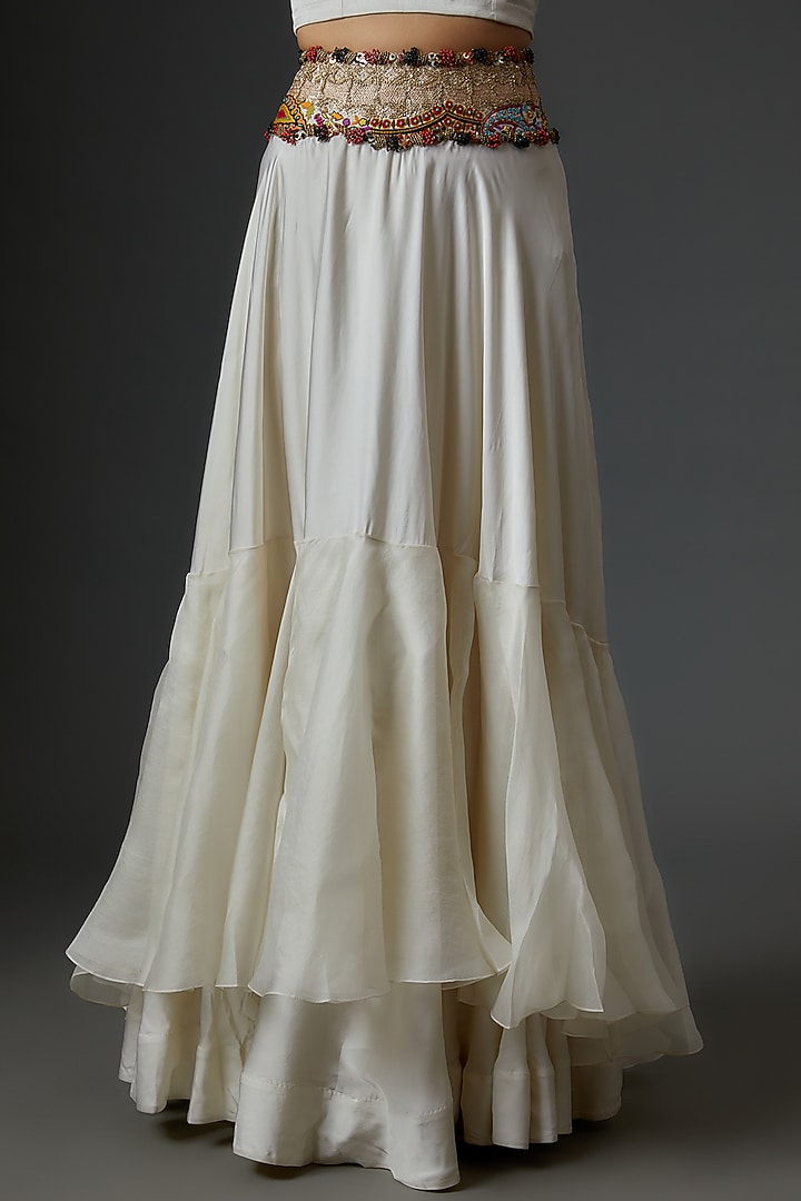 Ivory Satin Two-Tiered Skirt Set by Minaxi Dadoo at Pernia's Pop Up Shop