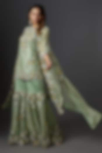 Green Organza Embroidered Gharara Set by Minaxi Dadoo at Pernia's Pop Up Shop