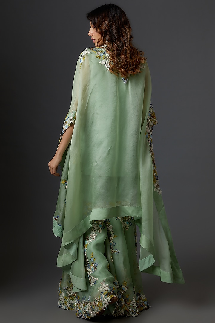 Green Organza Embroidered Gharara Set by Minaxi Dadoo at Pernia's Pop Up Shop