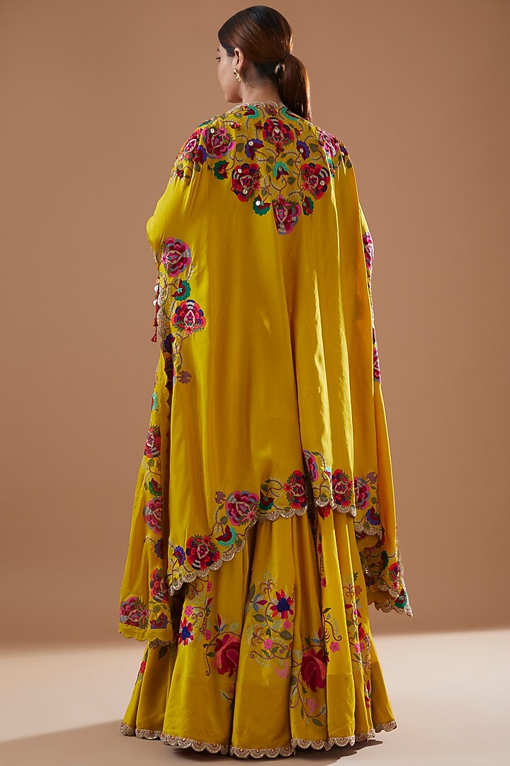 Yellow Chanderi Embroidered Jacket Bridal Lehenga Set by Minaxi Dadoo at Pernia's Pop Up Shop