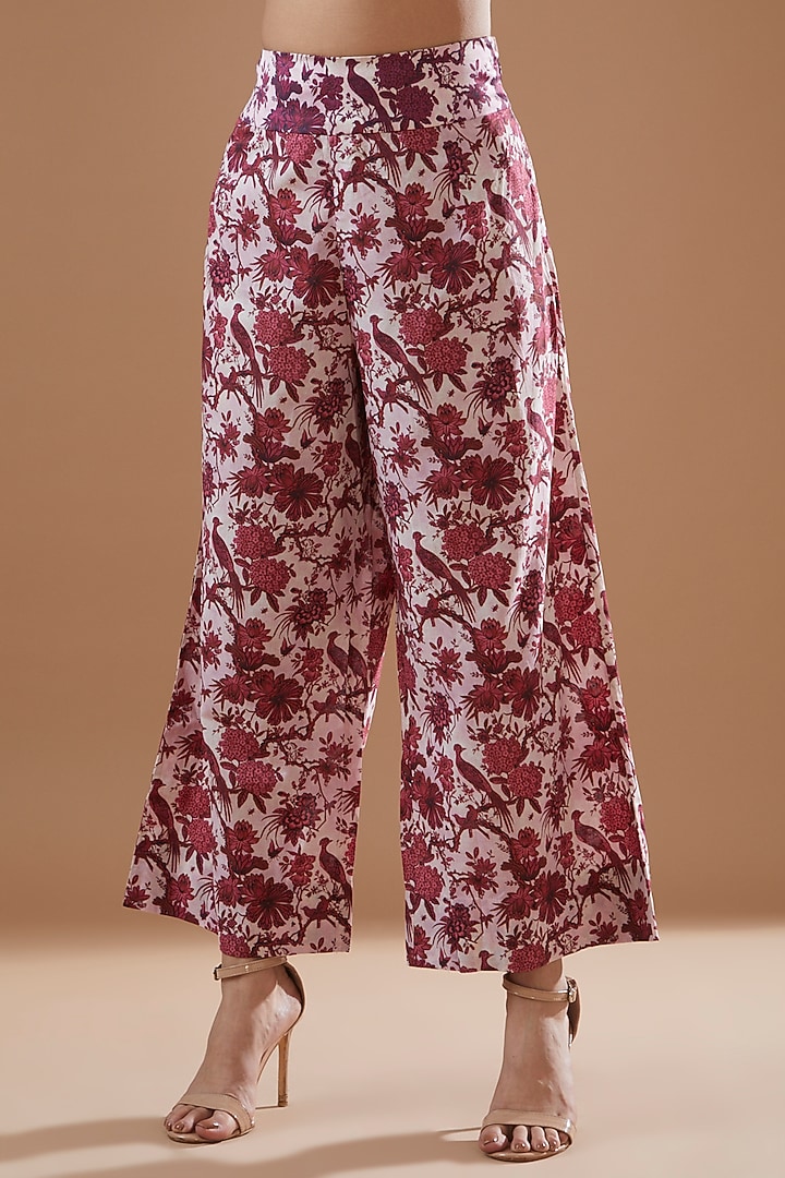Maroon Satin Printed Kaftan Set by Minaxi Dadoo at Pernia's Pop Up Shop
