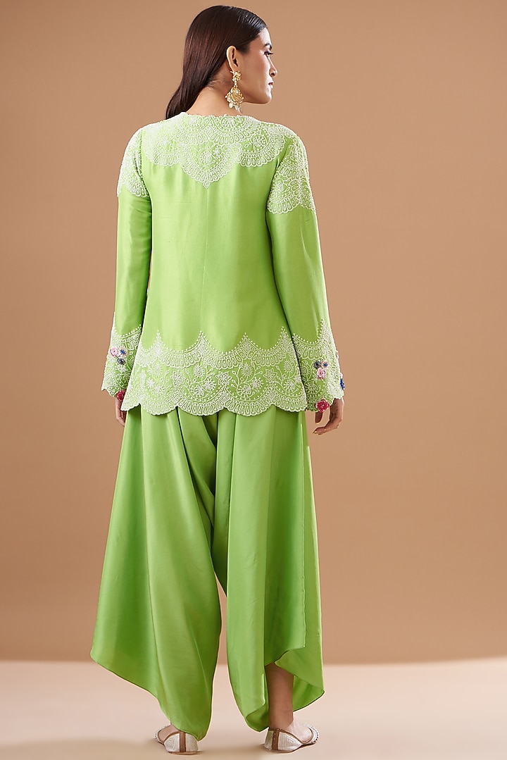 Green Silk & Organza Embroidered Kurta Set by Minaxi Dadoo at Pernia's Pop Up Shop