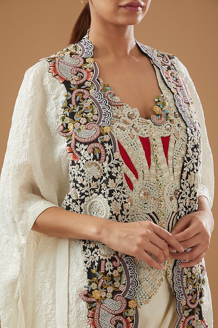 Ivory Silk & Organza Cape Set by Minaxi Dadoo at Pernia's Pop Up Shop