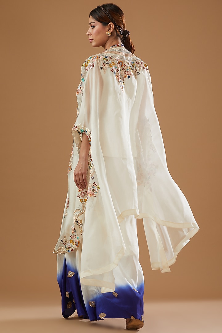 Ivory Silk & Organza Cape Set by Minaxi Dadoo at Pernia's Pop Up Shop
