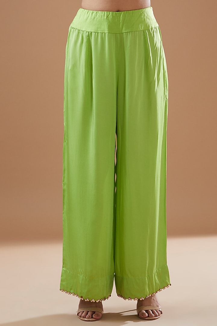 Green Dupion Embroidered Kurta Set by Minaxi Dadoo at Pernia's Pop Up Shop