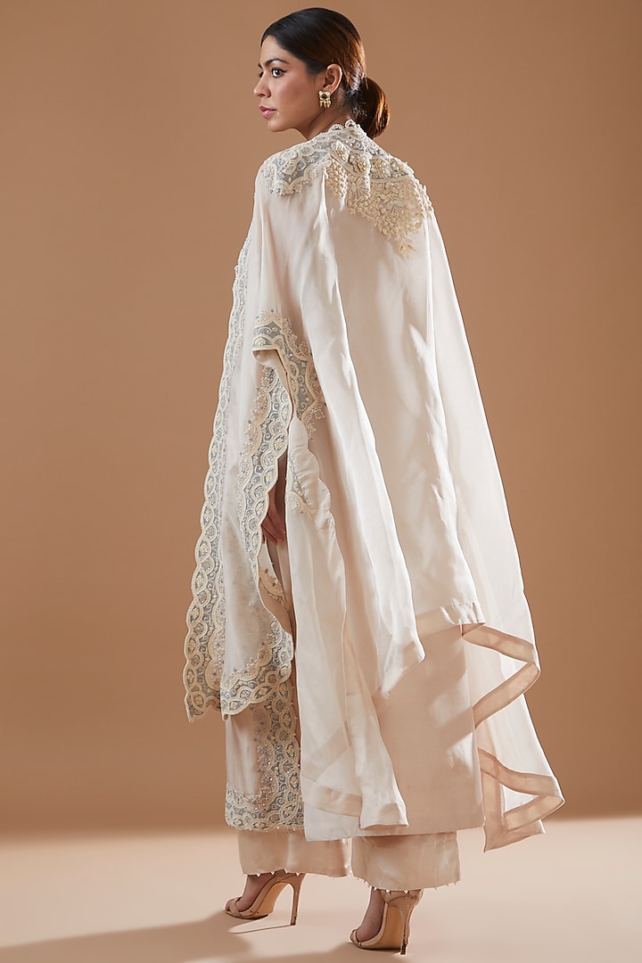 Beige Dupion Embroidered Kurta Set by Minaxi Dadoo at Pernia's Pop Up Shop