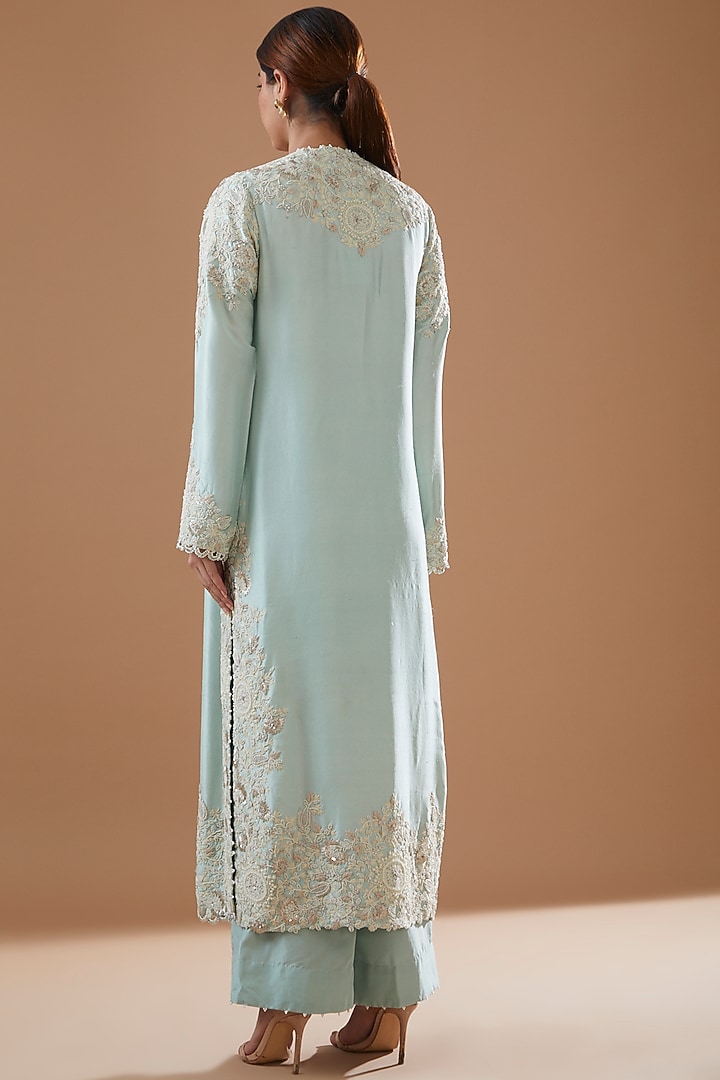 Powder Blue Embroidered Kurta Set by Minaxi Dadoo at Pernia's Pop Up Shop