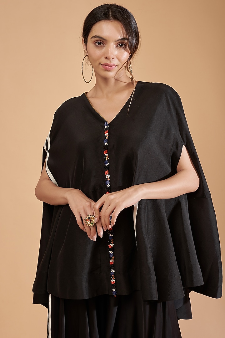 Black Dupion Cape Set by Minaxi Dadoo at Pernia's Pop Up Shop