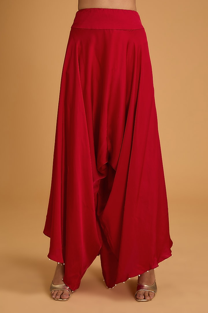 Red Silk Pearl Work Kurta Set by Minaxi Dadoo at Pernia's Pop Up Shop