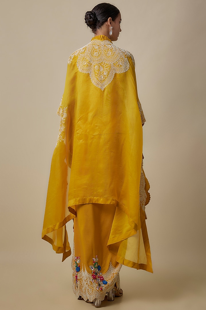 Yellow Organza Pearl Work Butterfly Cape Set by Minaxi Dadoo at Pernia's Pop Up Shop