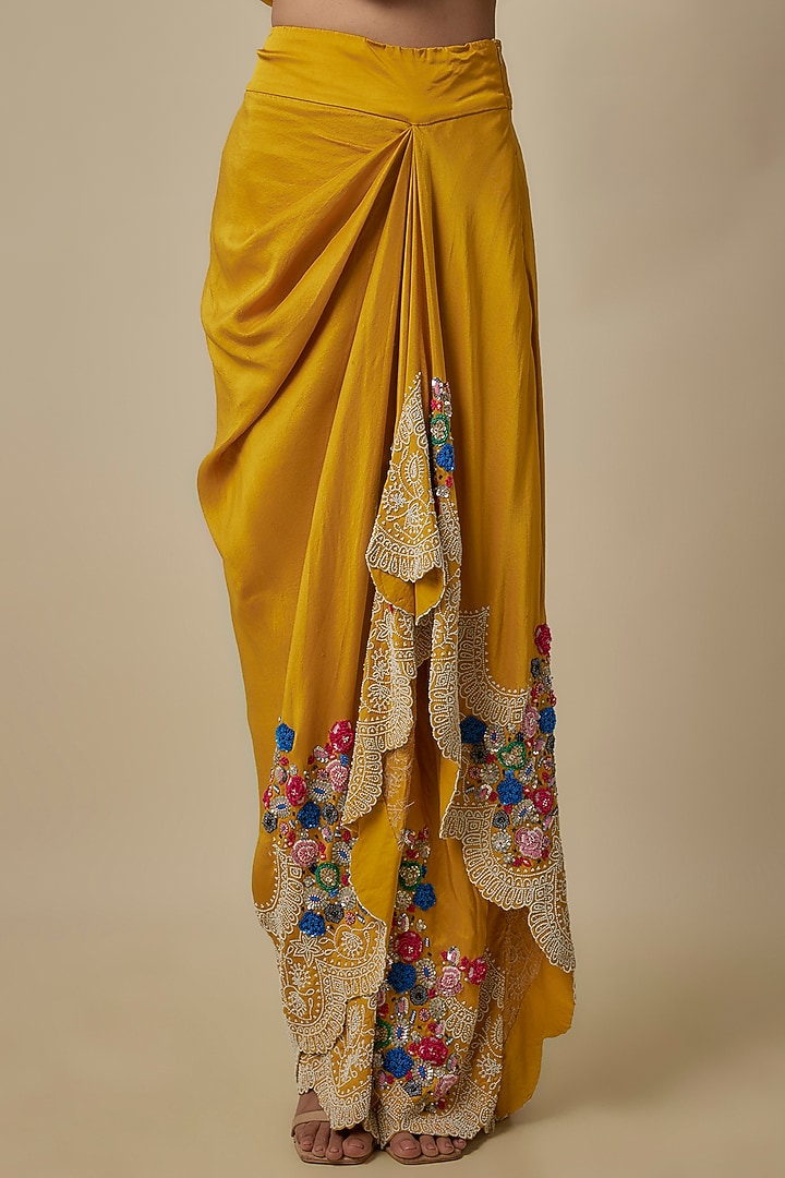 Yellow Organza Pearl Work Butterfly Cape Set by Minaxi Dadoo at Pernia's Pop Up Shop