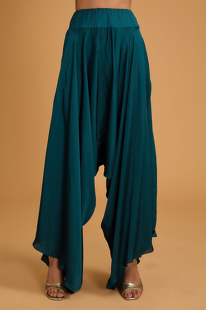 Peacock Blue Dupion Pearl Work Cape Set by Minaxi Dadoo at Pernia's Pop Up Shop