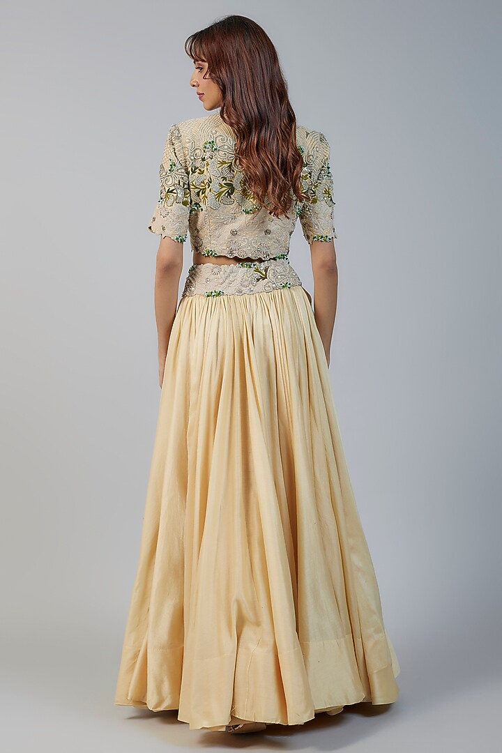Beige Chanderi Bridal Lehenga Set by Minaxi Dadoo at Pernia's Pop Up Shop