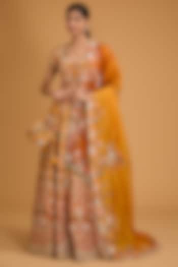 Kesar Yellow Silk Thread & Sequins Work Lehenga Set by Minaxi Dadoo