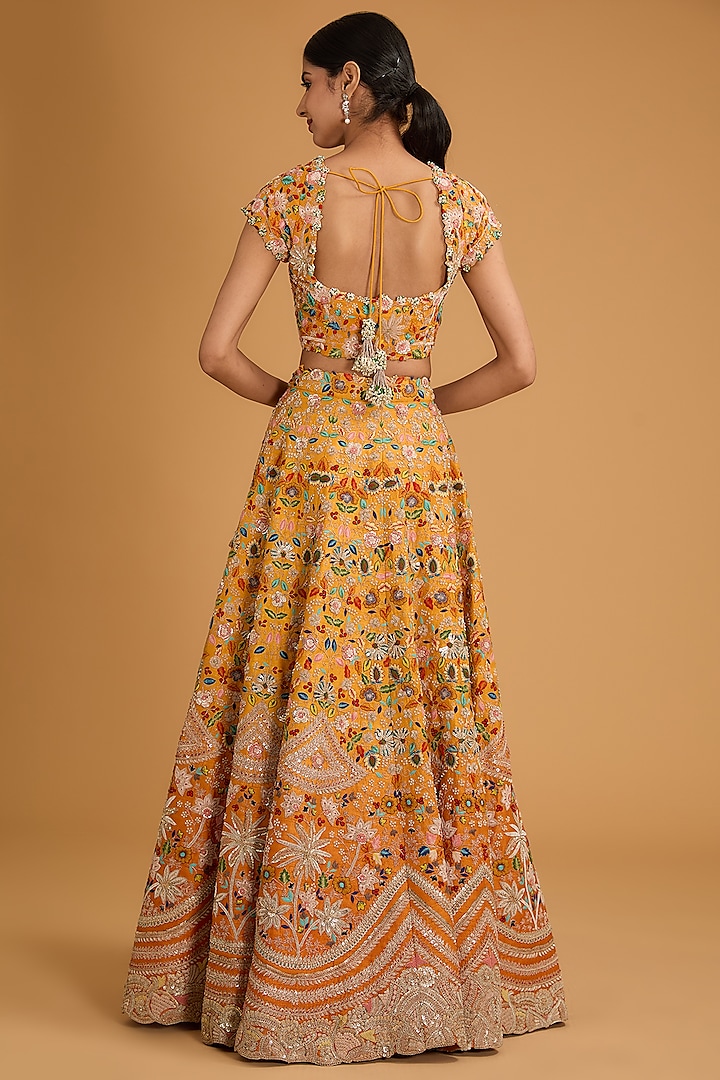 Kesar Yellow Silk Thread & Sequins Work Bridal Lehenga Set by Minaxi Dadoo at Pernia's Pop Up Shop