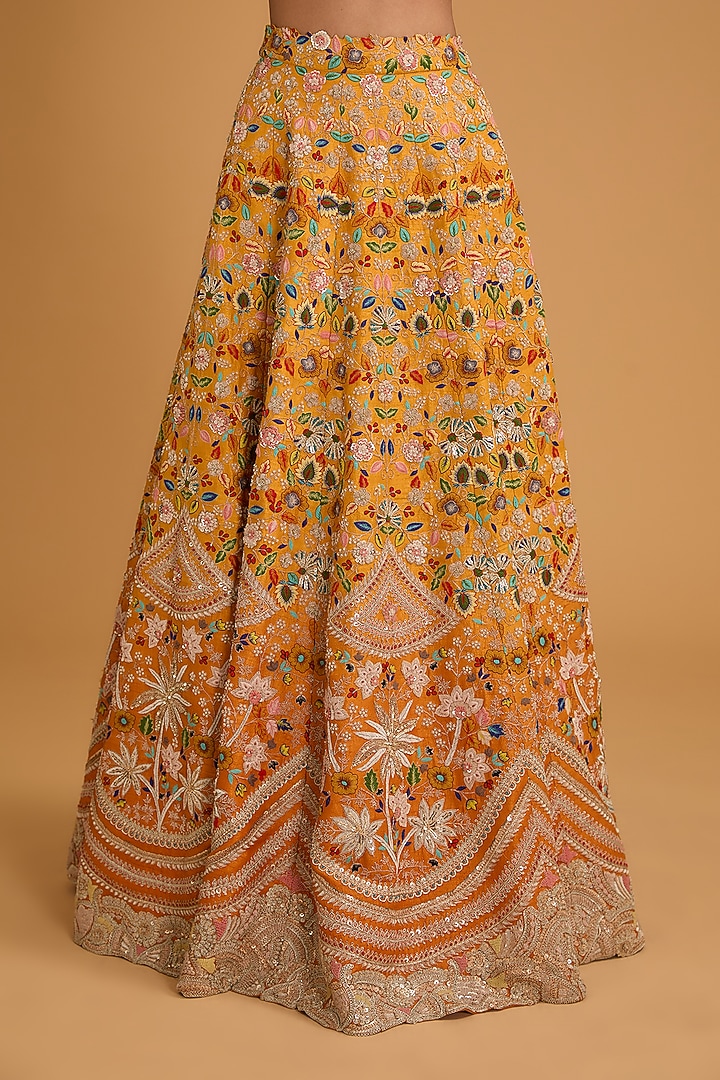 Kesar Yellow Silk Thread & Sequins Work Bridal Lehenga Set by Minaxi Dadoo at Pernia's Pop Up Shop