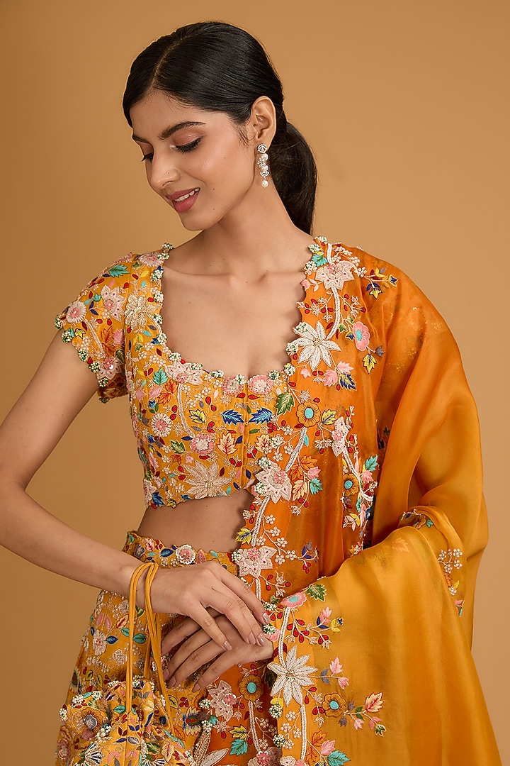 Kesar Yellow Silk Thread & Sequins Work Bridal Lehenga Set by Minaxi Dadoo at Pernia's Pop Up Shop