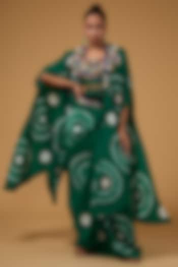 Green Silk Tie & Dye Butterfly Cape Set by Minaxi Dadoo at Pernia's Pop Up Shop