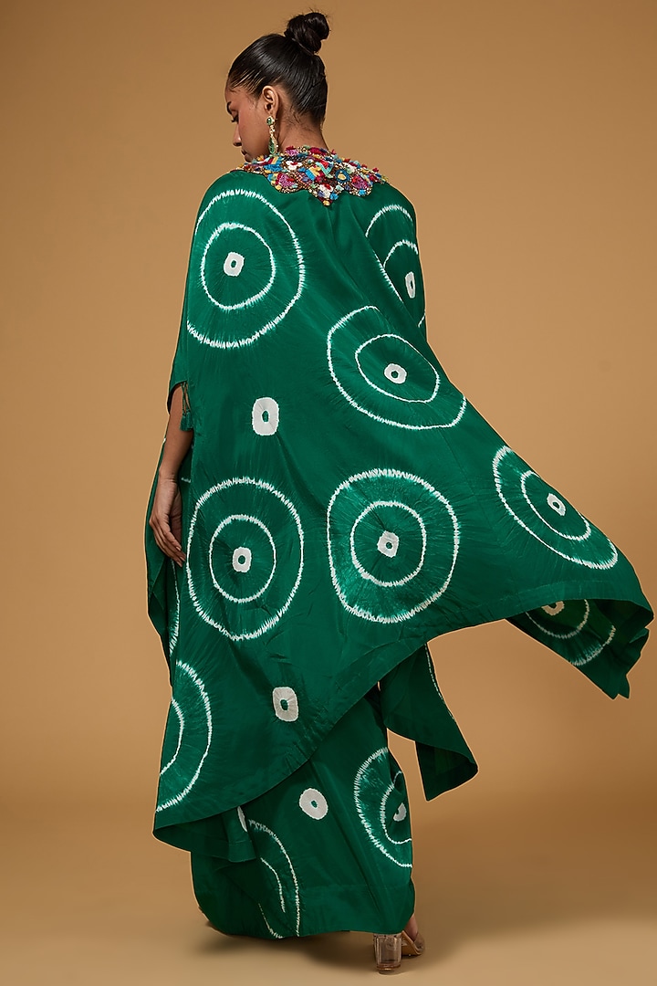 Green Silk Tie & Dye Butterfly Cape Set by Minaxi Dadoo at Pernia's Pop Up Shop