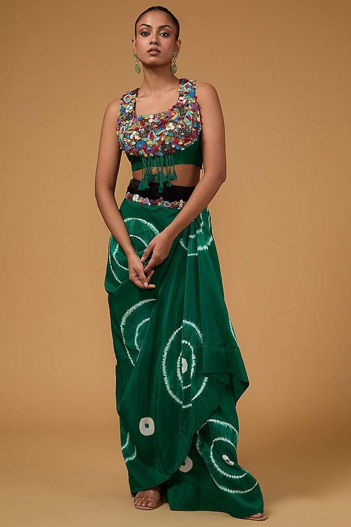 Green Silk Tie & Dye Butterfly Cape Set by Minaxi Dadoo at Pernia's Pop Up Shop