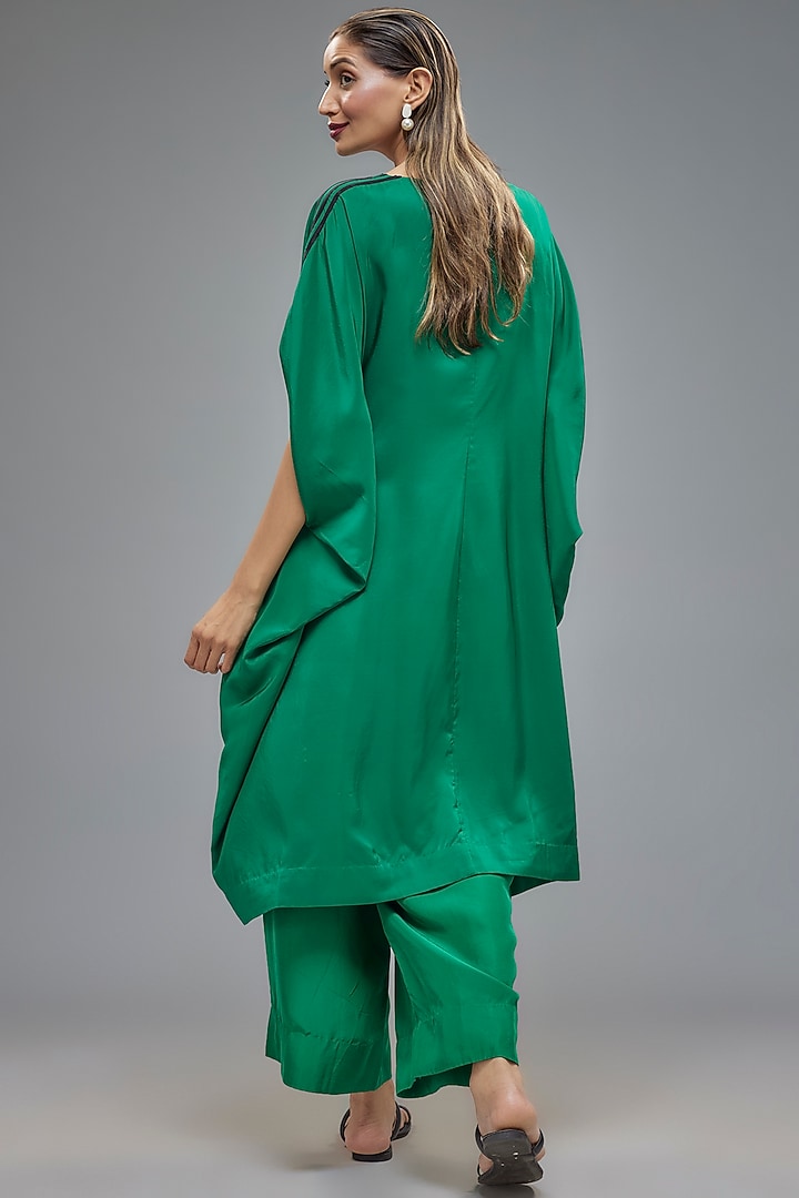 Green Satin Embroidered Kaftan Set by Minaxi Dadoo at Pernia's Pop Up Shop