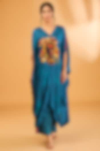 Blue Silk Printed Kaftan Set by Minaxi Dadoo at Pernia's Pop Up Shop