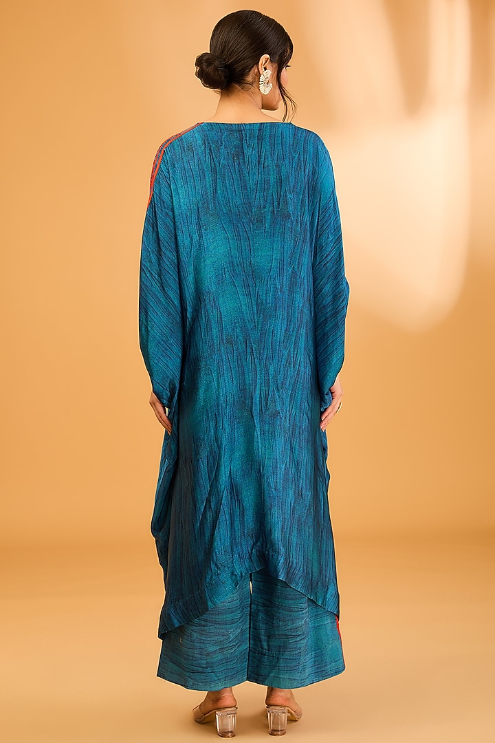 Blue Silk Printed Kaftan Set by Minaxi Dadoo at Pernia's Pop Up Shop
