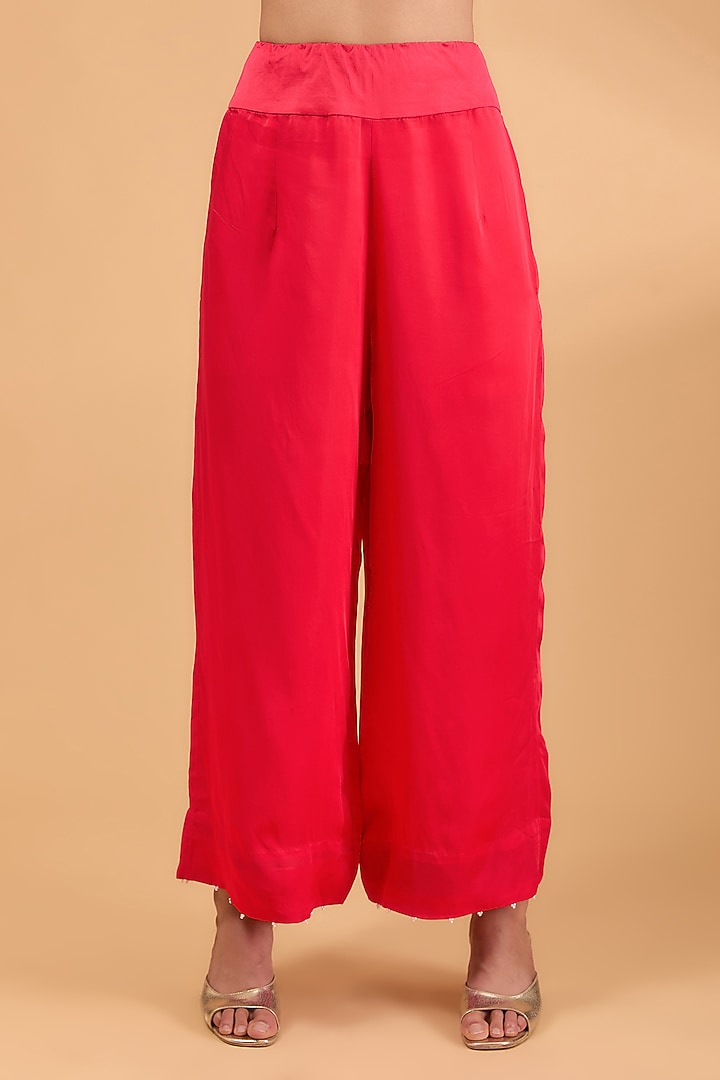 Tomato Pink Dupion Silver Work Long Kurta Set by Minaxi Dadoo at Pernia's Pop Up Shop