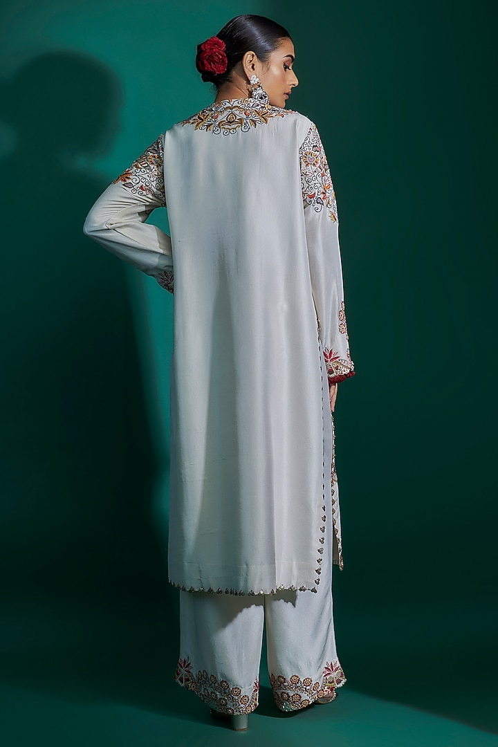 Ivory Dupion Mirror Embroidered Kurta Set by Minaxi Dadoo at Pernia's Pop Up Shop
